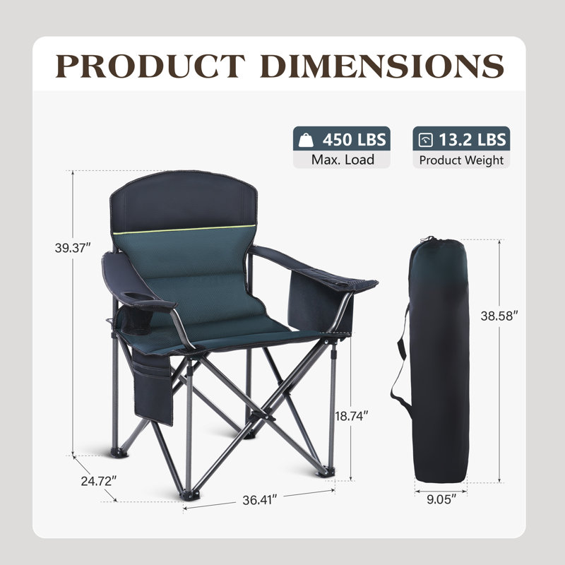 Oversized X-shaped Reinforced Padded Camping Folding Chair With Cup Holder, 2, Green