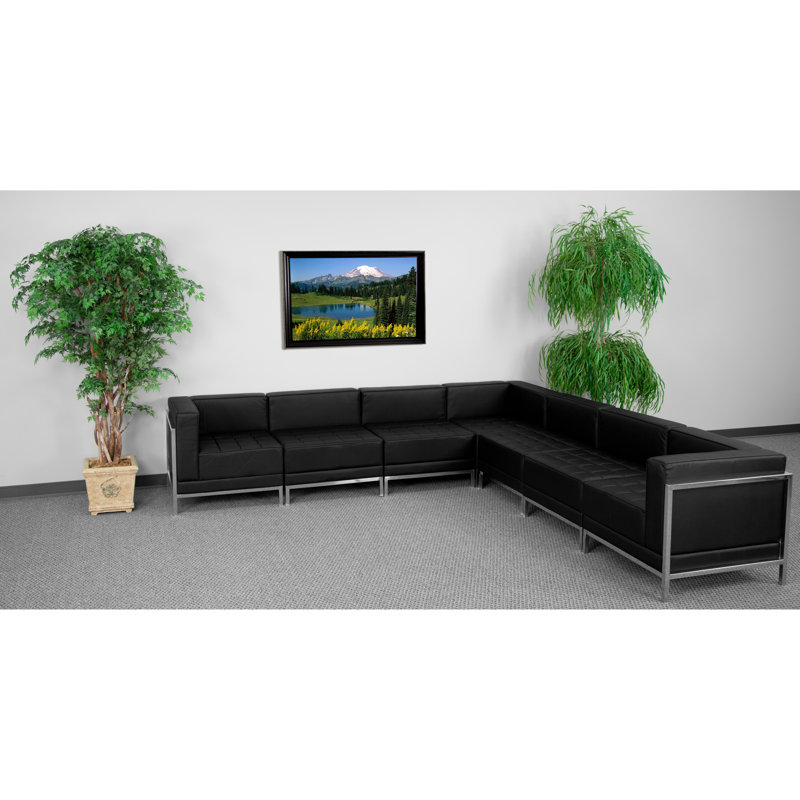 Hercules Imagination Series 7 Piece LeatherSoft Modular Sectional Configuration - Stainless Steel Legs