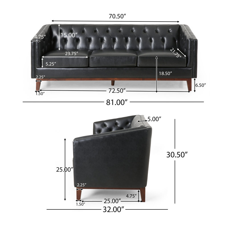 Davidjohn Mirod 81'' Sofa with Tufted Back Solid Wood Legs Elegant Retro Design for Living Room and Study