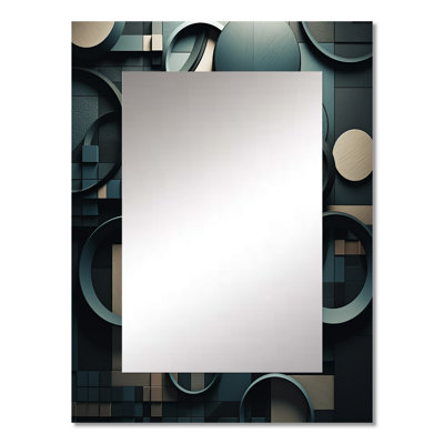 Teal Fragmented Forms - Cubism Decorative Mirror, Teal Wall Mirror, Printed Metal Art