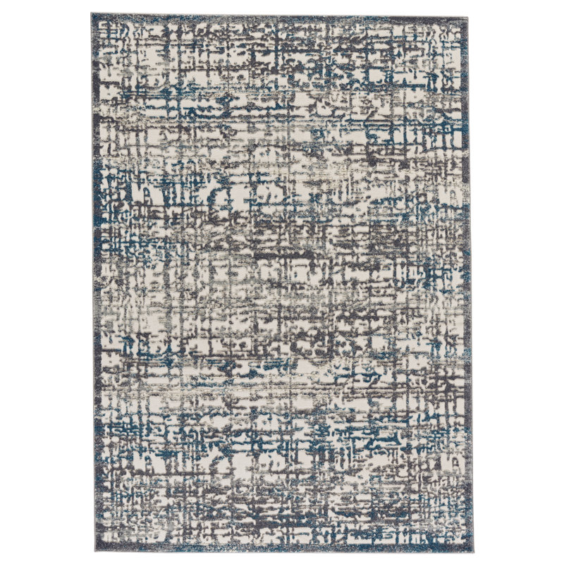 Marczi Abstract Gray/Turquoise Area Rug, Rectangle 2'2" x 4'