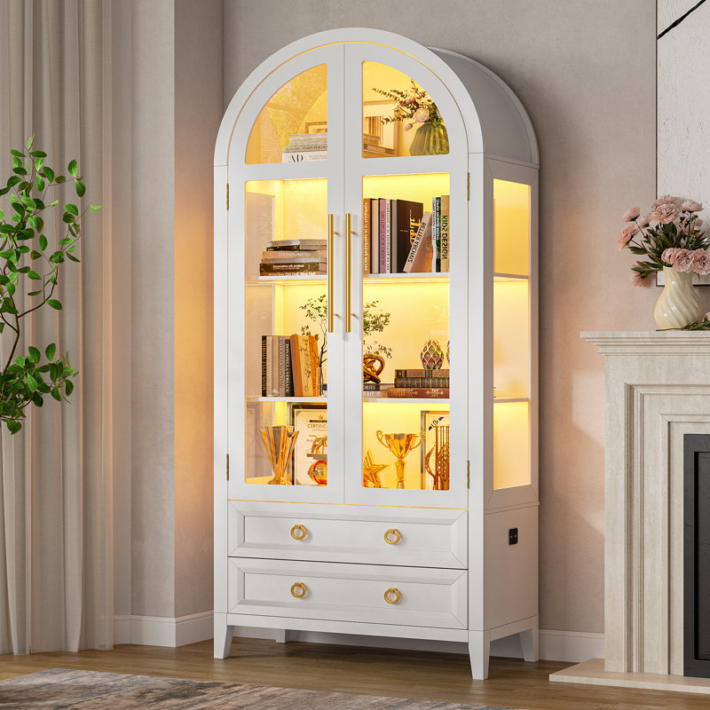 Freestanding Arch Display Cabinet with 3-Colour Light Modes and Motion Sensor, White