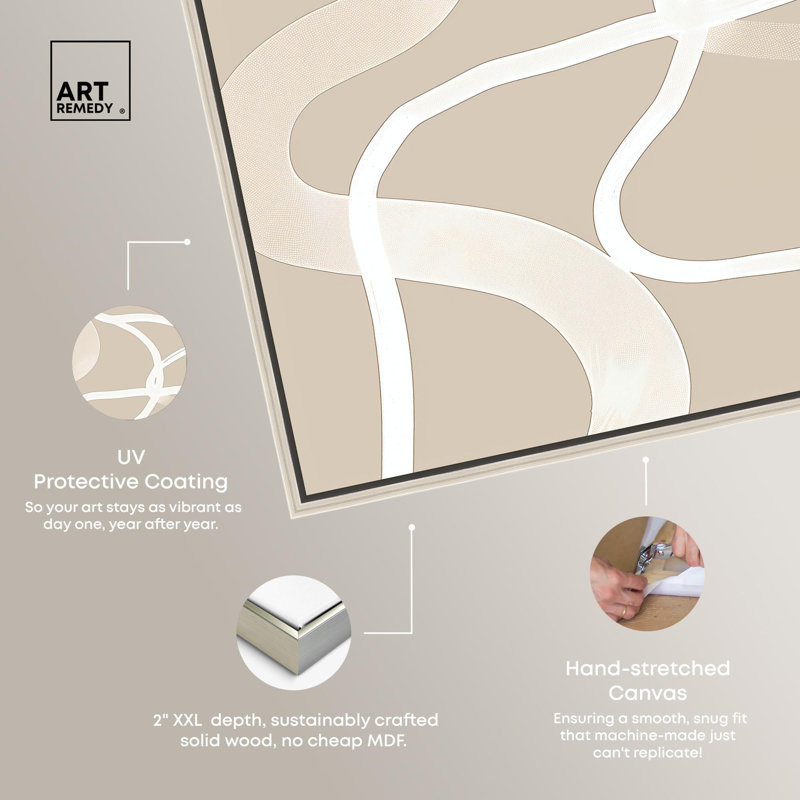 Minimalist Beige and White Abstract Canvas Art with Silver Frame