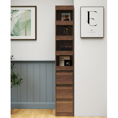 Armoire de rangement H 70,87 po, tablette à 4 niveaux, 3 tiroirs latéraux et 4 petites tablettes, grande bibliothèque moderne en bois pour le bureau à domicile