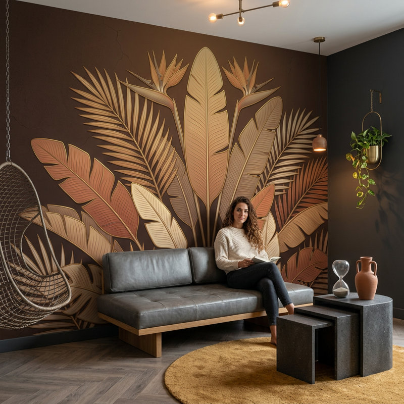 Décoration murale amovible feuilles de palmier tropical, 160 po x 108 po, Peler et coller