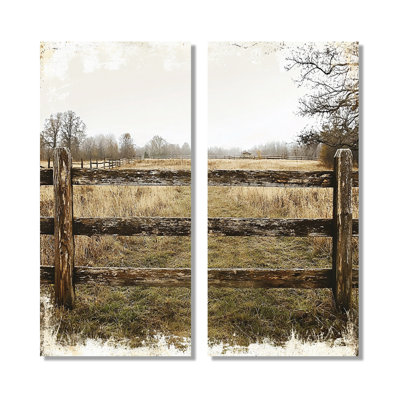 Gris et brun, ferme, paysage, clôture rustique