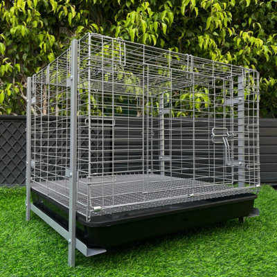 Cage à lapin facile à nettoyer de 24 pouces avec plateau - Maison durable, empilable et confortable pour petits animaux de compagnie (gris)