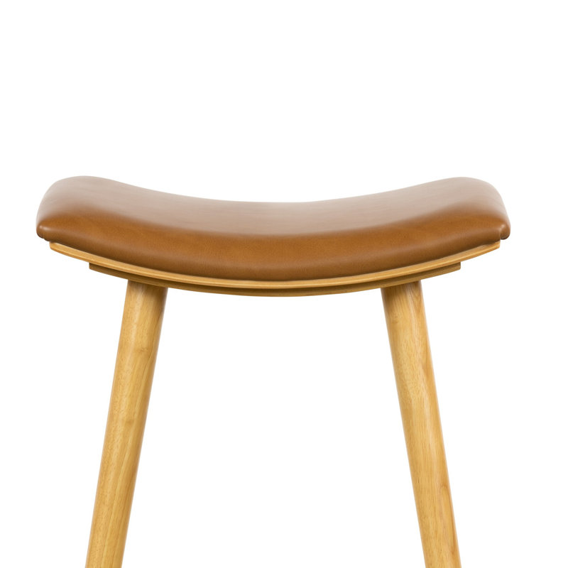 Union Wallis Belfast Solid Wood Stool, Counter Stool (26" Seat Height), Faux Leather - Sierra Butterscotch/Smoked Natural