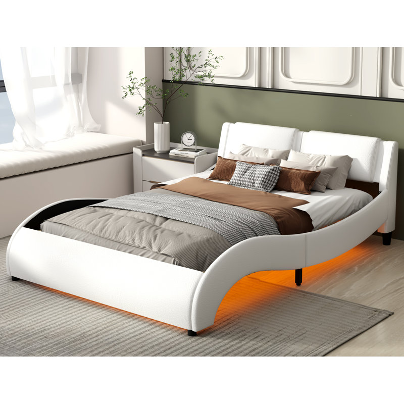 Lit-bateau en cuir Jusztina, Double, Blanc