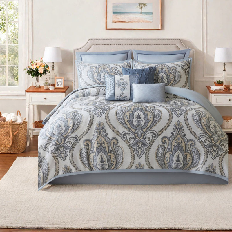 Ensemble de literie très grand californien, édredon en jacquard de polyester, chambre à coucher élégante