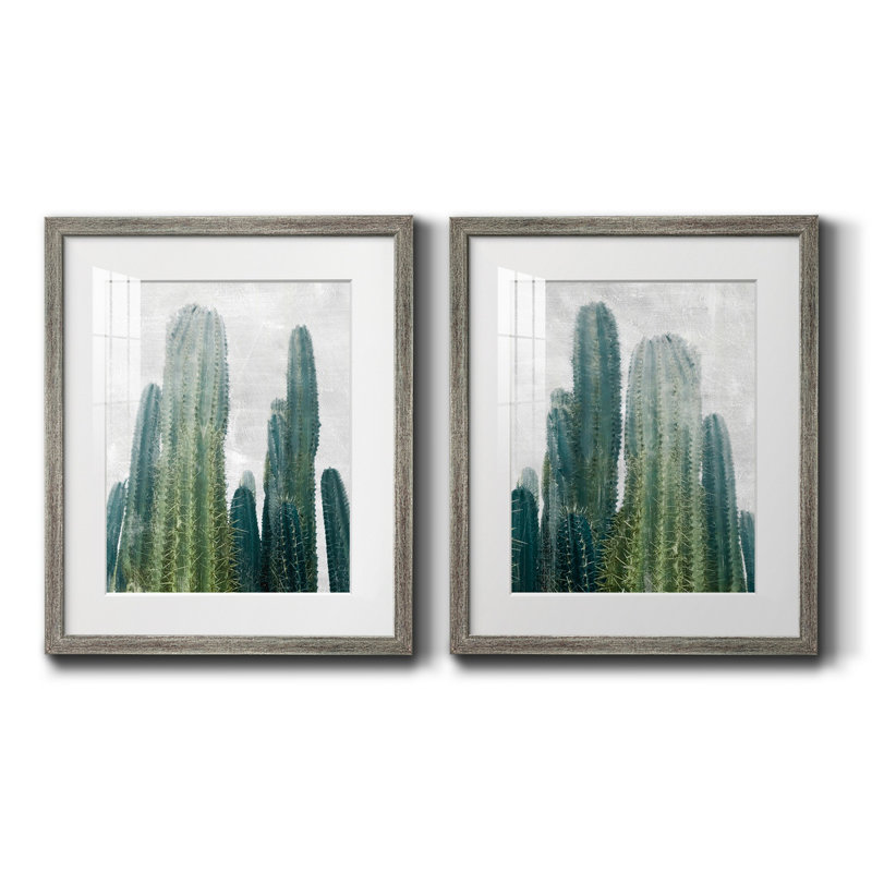 Aruba Cacti I - Matted and Framed Under Acrylic Glass, Set of 2, Large Living Room Wall Art