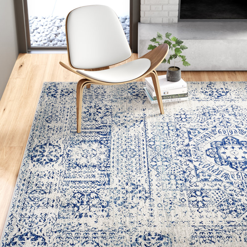 Tapis oriental bleu / ivoire Annette, Rectangle 12 pi x 18 pi