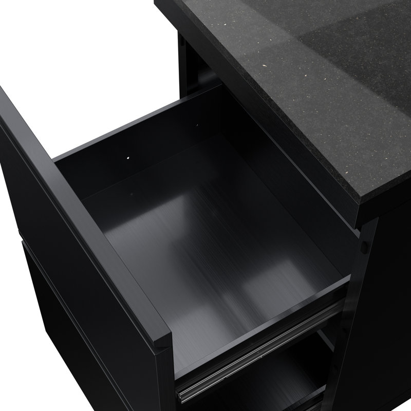 Armoire de rangement pour îlot de cuisine à double tiroir en acier inoxydable 304 noir