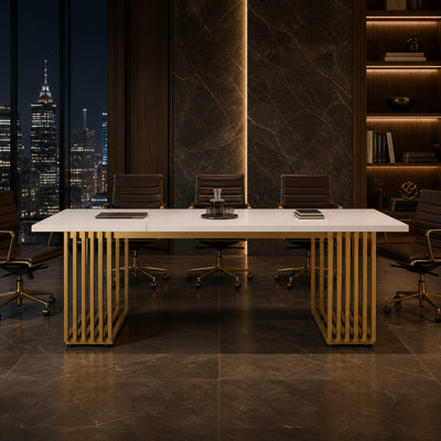 70.9" Executive Computer Desk with Gold-Tone Steel Legs
