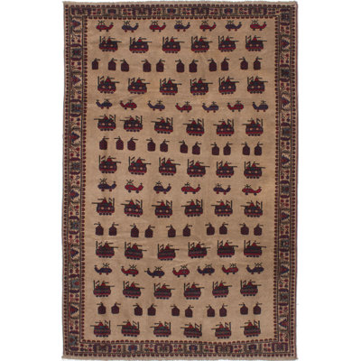 Tapis unique en laine noué à la main brun clair de 6 pi 8 po x 10 pi 2 po Isolde