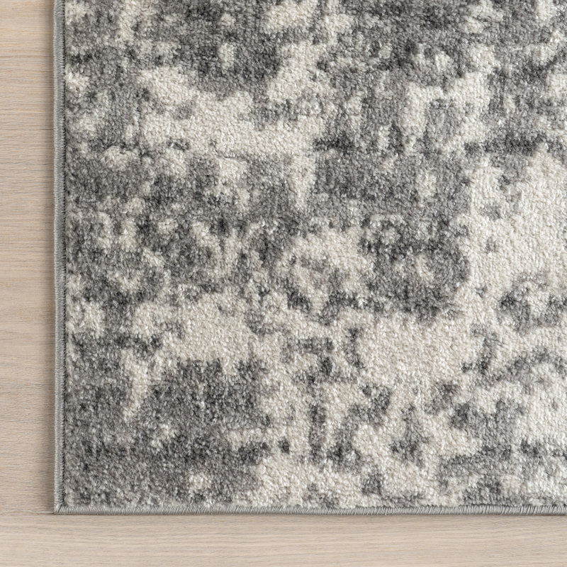 Tapis performance gris / blanc moderne à motif abstrait tissé à la machine Deedra, Rectangle 8 pi 2 po x 11 pi 6 po