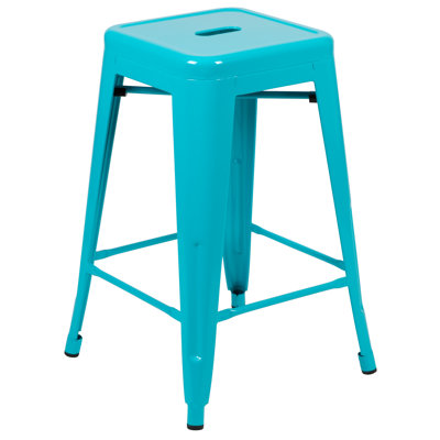 Backless Metal Indoor-Outdoor Stool w/Square Seat