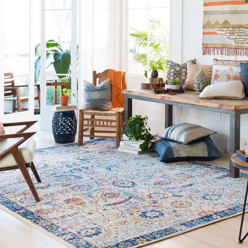 Traditional Rug, Bordered Floral Easy to Clean Rug For Living Room, Dining Room, Bedroom, Rectangle 200 x 275 cm