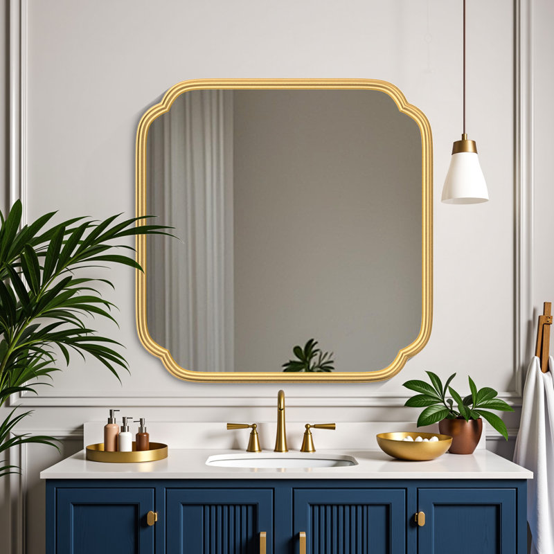 Marleth Modern Rectangular Bathroom Vanity Mirrors Mounted Wall Mirror High-Strength Tempered Glass, Gold, 36" x 36"