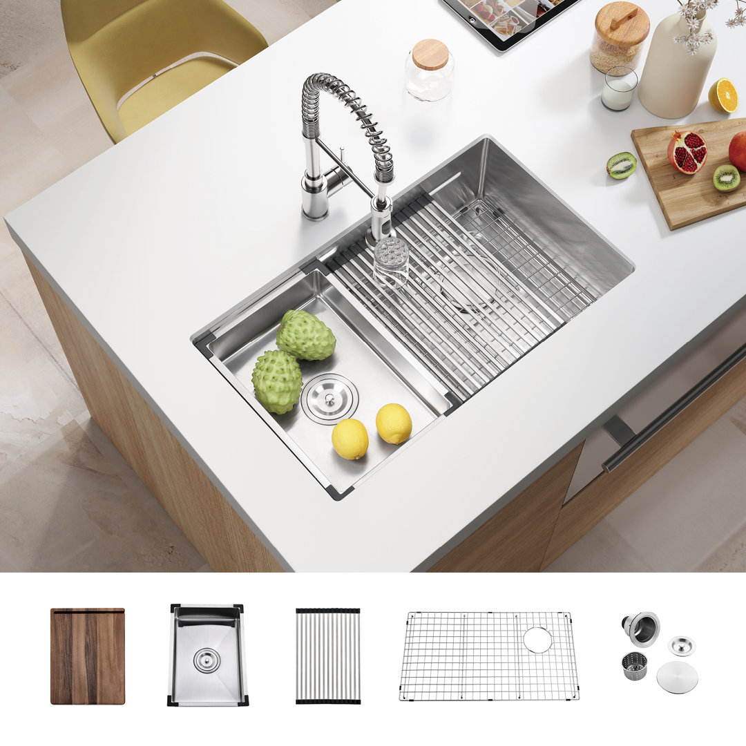 ATTOP 32 Inch Workstation Undermount Single Bowl Kitchen Sink With Sliding Accessories ATTOP