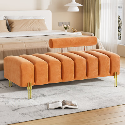  52" Channel Tufted Velvet End of Bed Bench with Gold Metal Legs