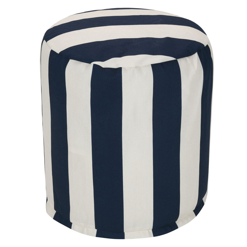 Petit repose-pieds d'extérieur avec coussin Glassell, Bleu marine / rayé crème