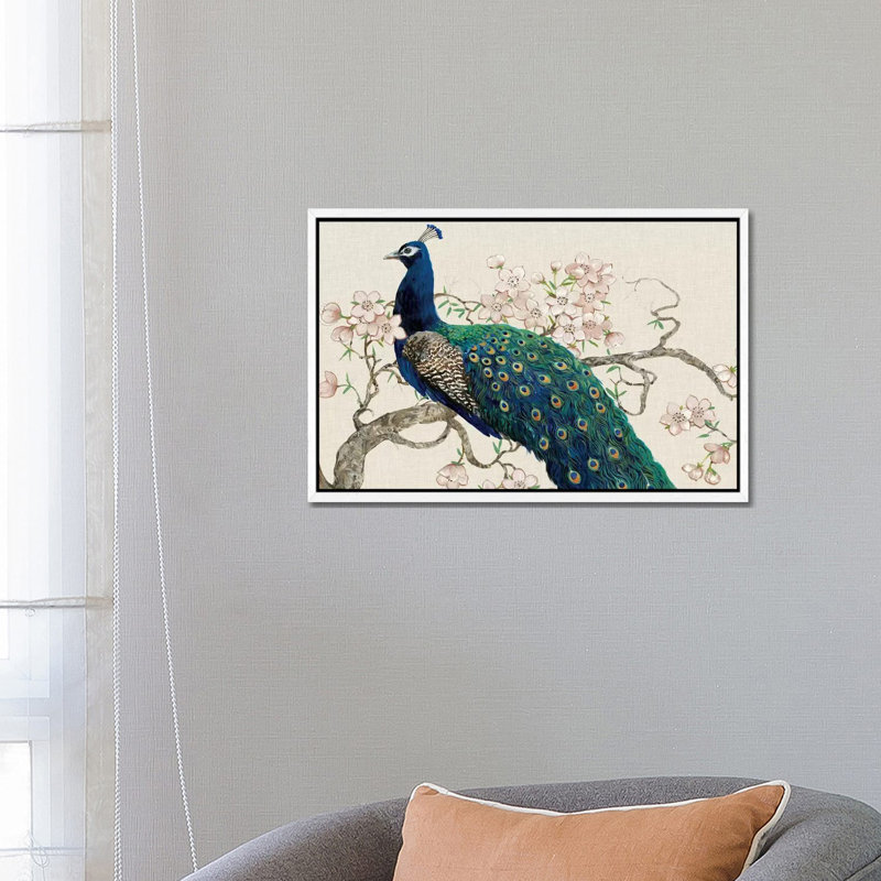 Peacock & Blossoms II by Tim OToole - Gallery-Wrapped Canvas Giclée on Canvas, White Floater Framed, 101.6 cm H x 66.04 cm W