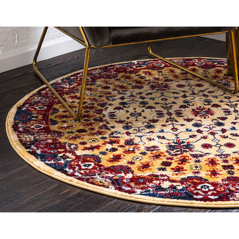 Tapis oriental beige / rouge / jaune Regal, Rond 5 pi
