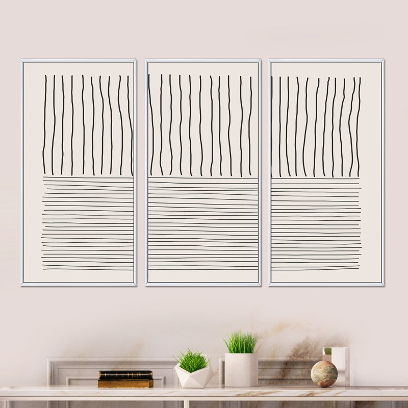 Minimal Geometric Lines III - reproduction de cadre photo sur toile 3 pièces, Cadre blanc, H 32 po x l 48 po x P 1 po