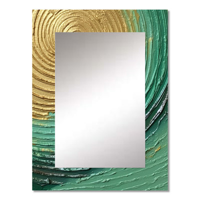 Gold Green Surreal Spirals - Abstract Spirals Large Mirror, Gold Decorative Wall Mirror, Printed Metal Art