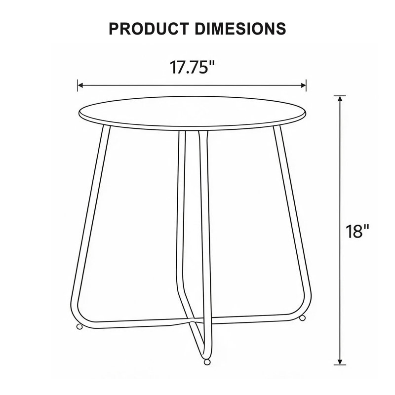 Petite table d'appoint ronde de 45 cm (18 pouces), table de chevet en métal avec structure en acier, table d'appoint légère pour terrasse, balcon, salon, chambre, etc.