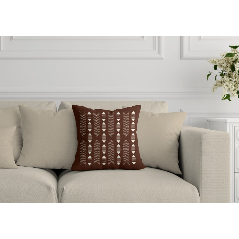 Coussin décoratif intérieur / extérieur Nona Tribal, L 17 po x H 17 po, Brun