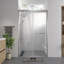 Porte de douche coulissante double avec cadre en aluminium chromé, verre trempé transparent et poignée en acier inoxydable, de 112 à 122 cm de large.