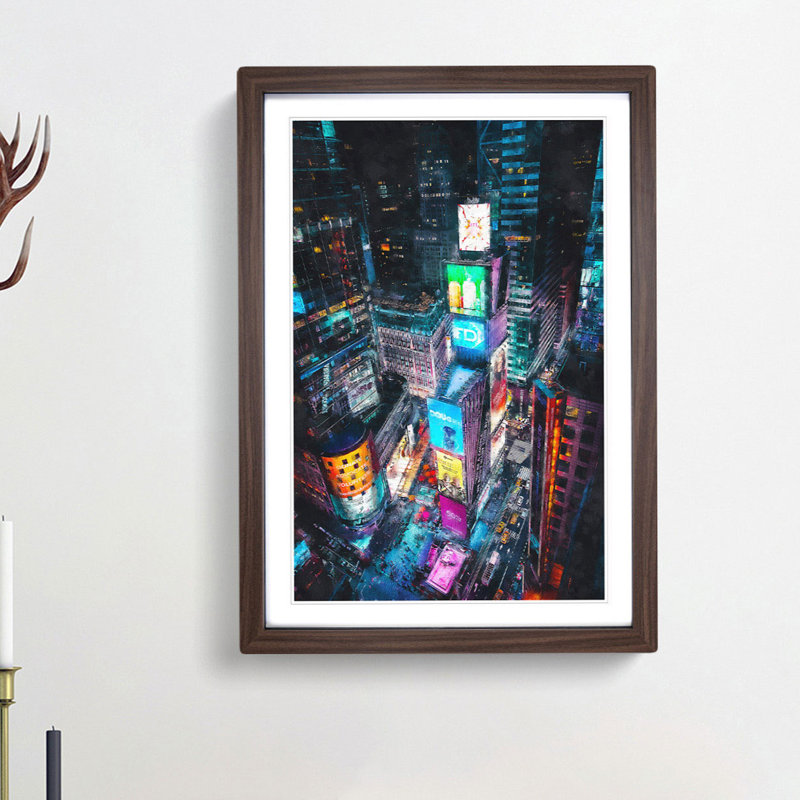 Times Square in New York City - Picture Frame Painting Print, 63cm H x 45cm W x 2cm D, Walnut Framed