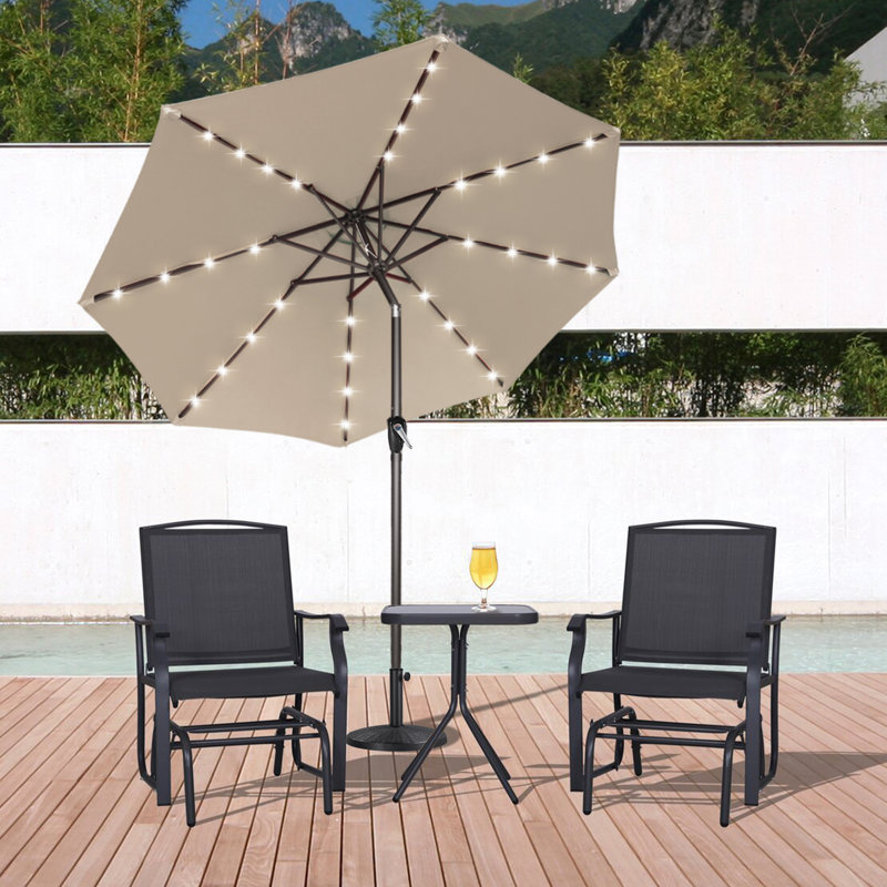 Caerphilly Lighted Market Umbrella, Khaki, 99.7"H x 108"W x 108"D