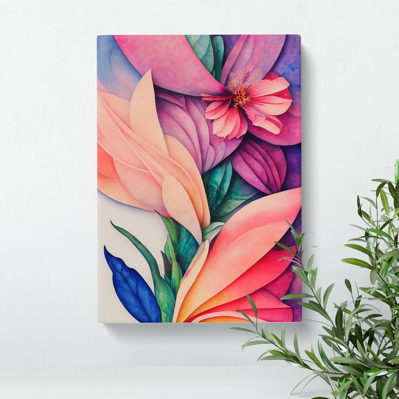 Water Painted Flowers No.4 - Wrapped Canvas Print, 50cm H x 35cm W x 3cm D