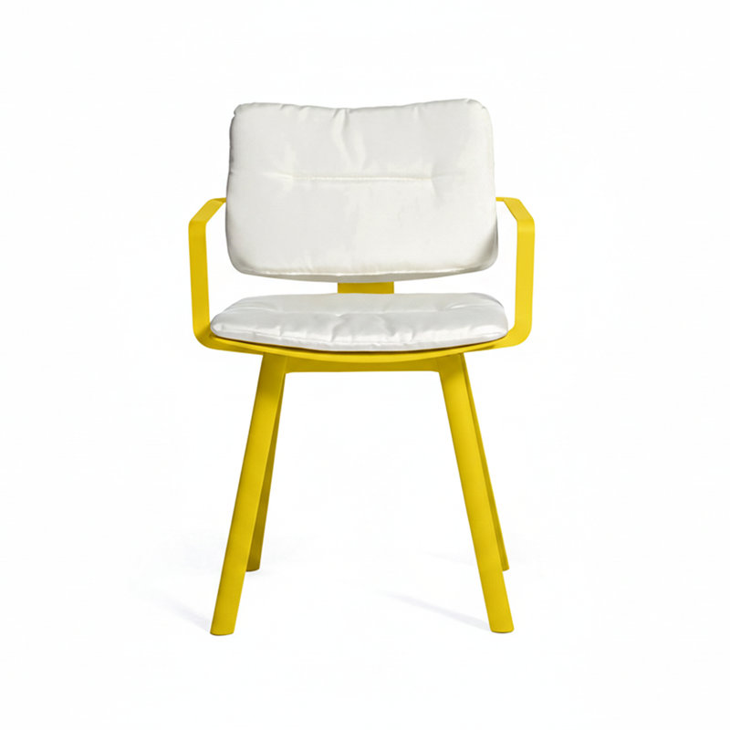 Coco Outdoor Dining Armchair, White/Faux Teak,  Canvas Natural