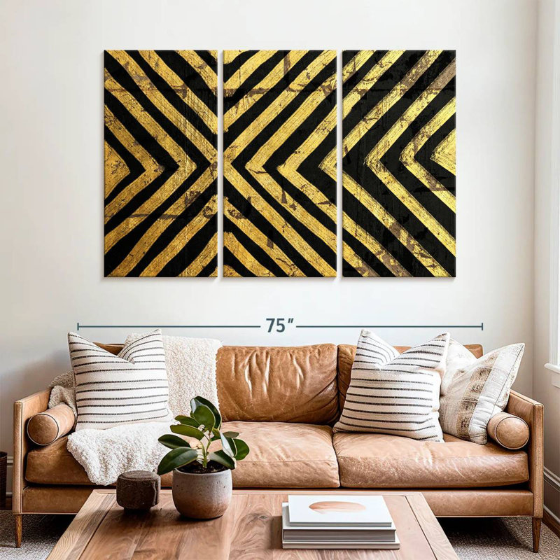 Avery Gold Geometric Lines, 42" H x 65" W