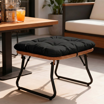 Kacyn All Weather Patio Wicker Outdoor Ottoman With Cushion