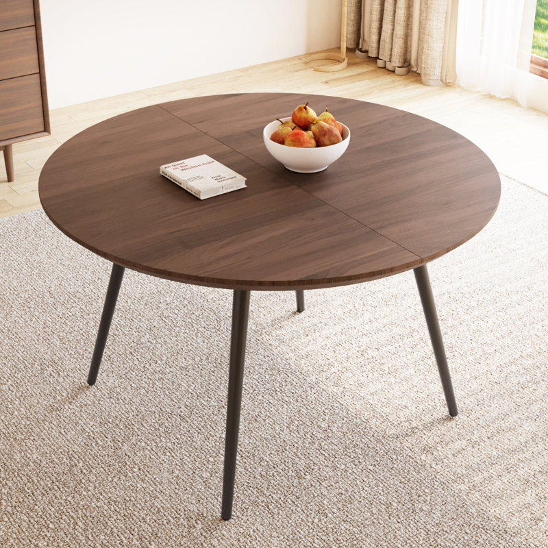 Modern Kitchen Dining Table, 43"-59" Extendable Dining Table, Round to Oval Table, Brown