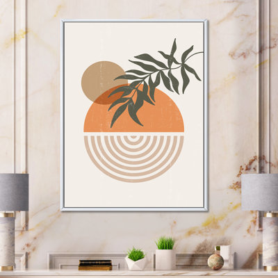 Abstrait géométrique, soleil et lune avec feuille I - cadre flottant, impression sur toile