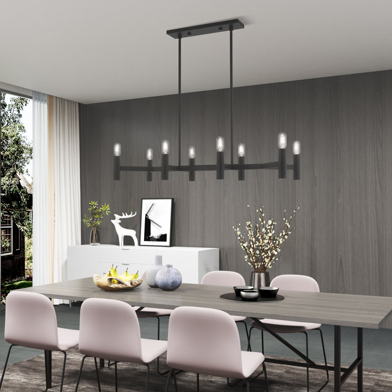 Martella 8 - Light Steel Dimmable Kitchen Island Geometric Chandelier, Black