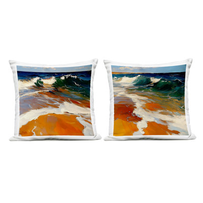 Ensemble de 2 coussins d'extérieur en verre Glassy Coastal Break, design par Walker Noble, 18 x 7 x 18