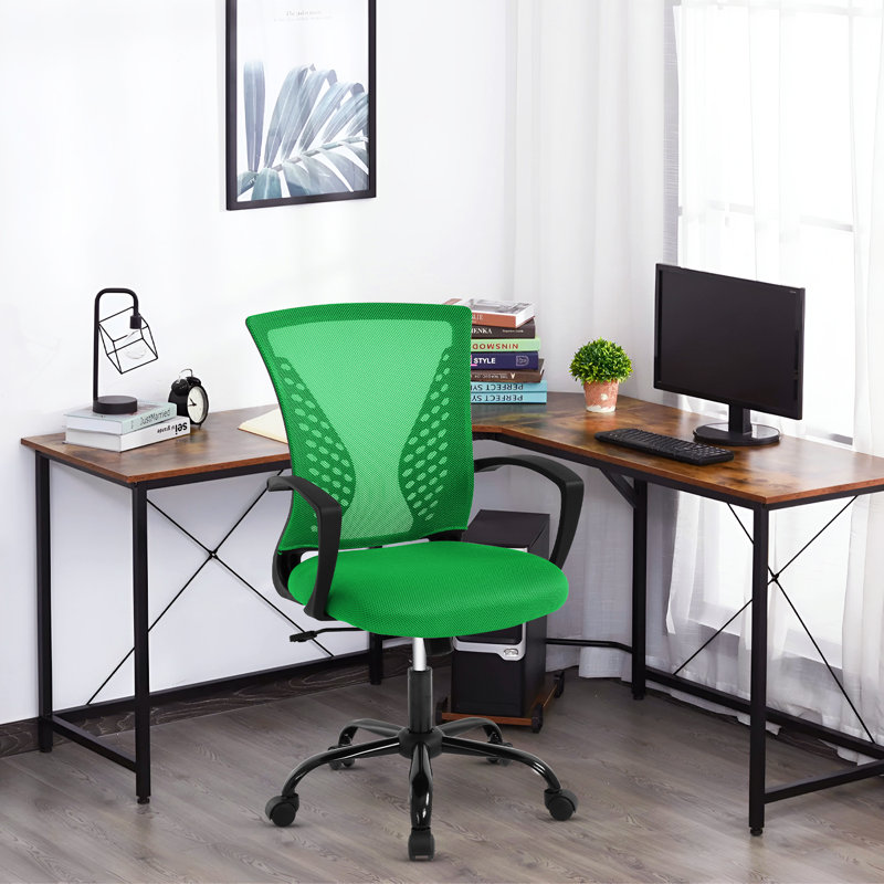 Chaise de bureau Fauteuil de bureau pivotant à dossier moyen Support lombaire réglable Fauteuil de bureau ergonomique en maille avec accoudoirs pour bureau personnel