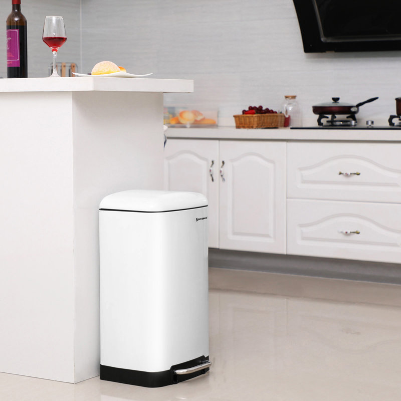 White Stainless Steel 8 Gallon Kitchen Step Trash Can