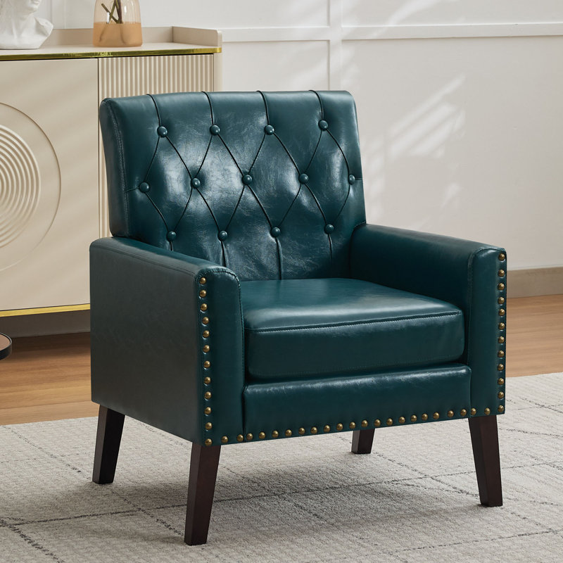 Retro Faux Leather Club Chair - Mid Century Modern Style For Office & Living Room, Blue