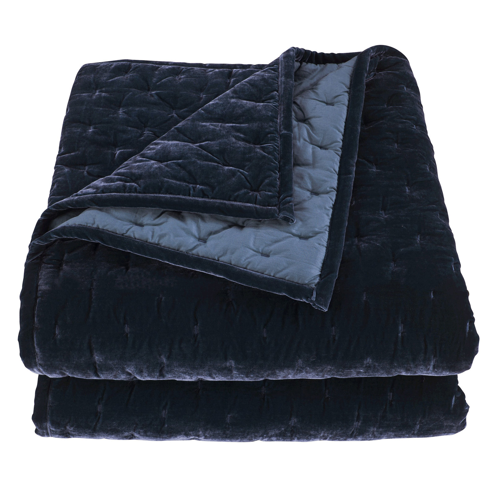 Stella Faux Silk Velvet Classic Chic Modern Rustic Romantic Western Quilt Set, Midnight Blue, Twin Quilt + 1 Standard Sham
