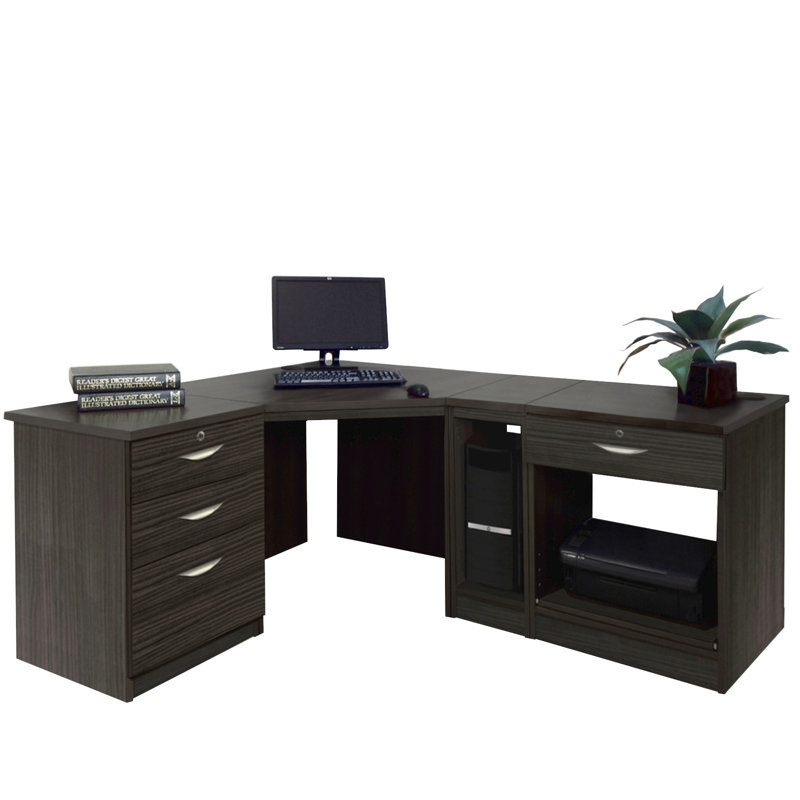 Brie Modular L-Shaped Computer Desk, Black Havana