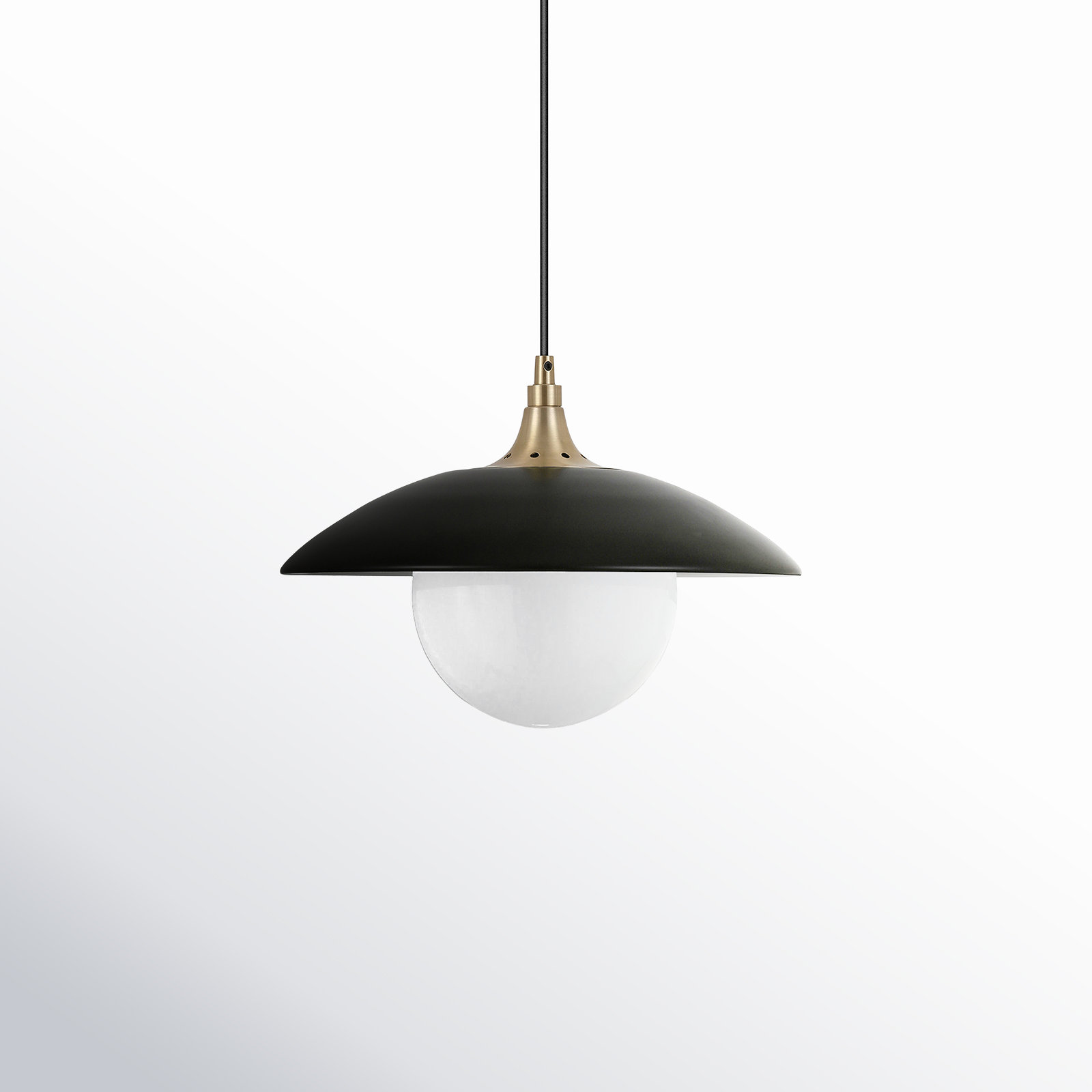 Morine Single Light Glass Pendant, Matte Black/Brass, White