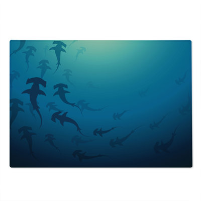 Ambesonne Navy Blue Cutting Board Large Size Hammerhead Shark Navy Blue